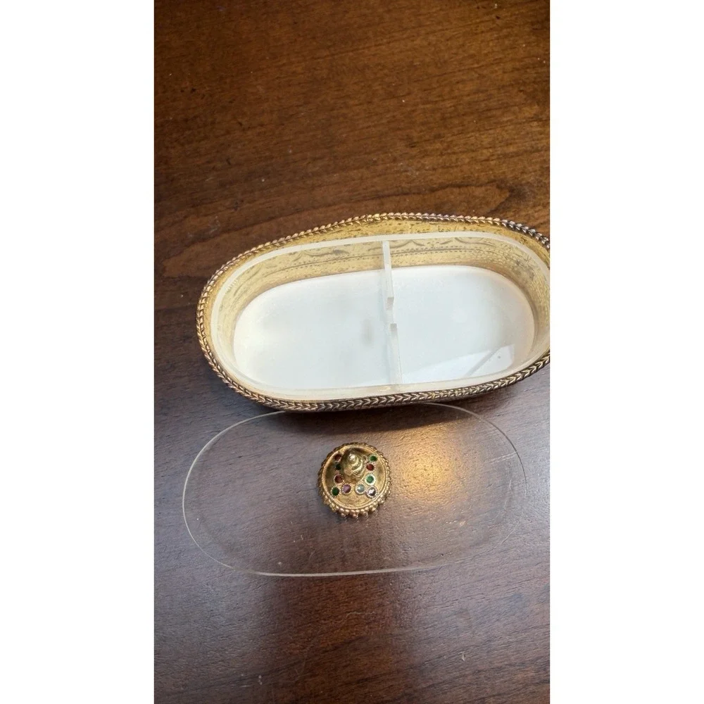 VTG Jewelry Casket Hollywood Regency Ormolu Oval Matson Brass Tooth Fairy Trinke